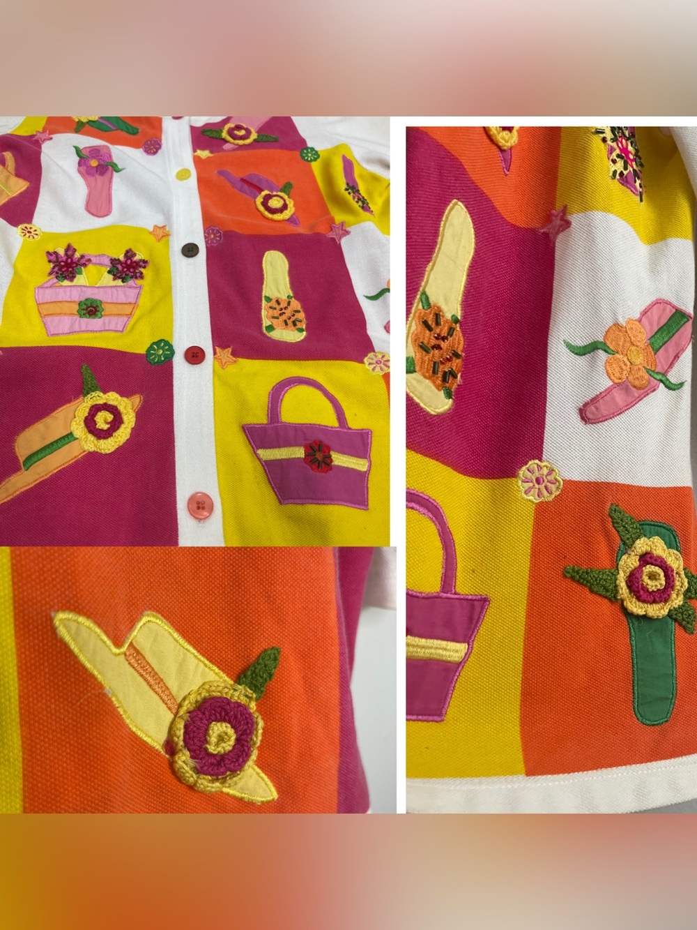 Vintage Michael Simon Garden Patchwork Cardigan Flower Hat Purse Shoe Star Retro - Picture 3 of 9